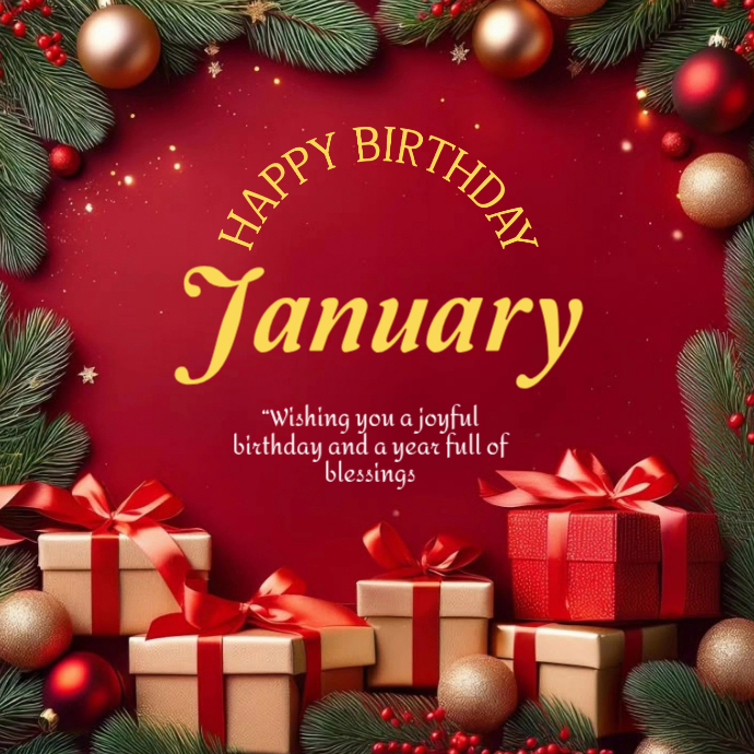 Red Joyful January Birthday Card Logo Template | PosterMyWall