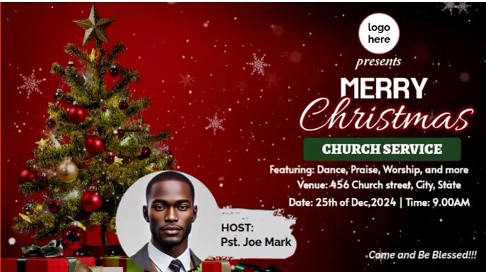 Red Joyful Joyful Christmas Church Service Video Digital Display (16:9) template
