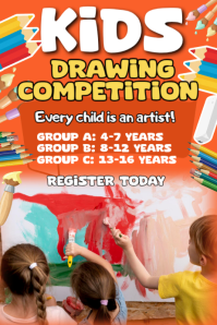 Red Joyful Kids Drawing Competition Poster template
