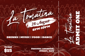 Red Joyful La Tomatina Festival Ticket Label Etiket template