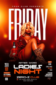 Red Joyful Ladies Night Club Party Poster template