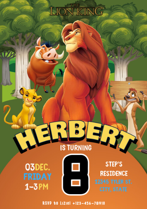 Red Joyful Lion King Birthday A4 template