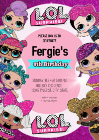 Red Joyful Lol Dolls Birthday A4 template