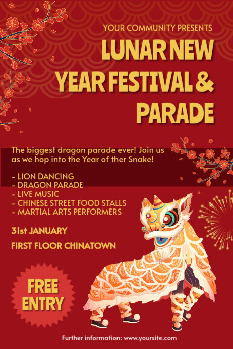 Red Joyful Lunar New Year Festival & Parade Poster Template | PosterMyWall