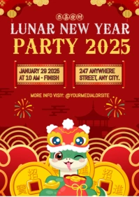 Red Joyful Lunar New Year Party  A3 template