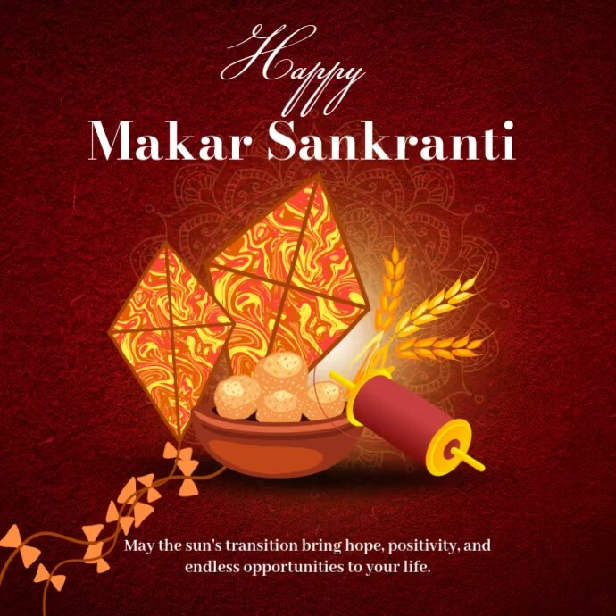 Red Joyful Makar Sankranti  Square (1:1) template