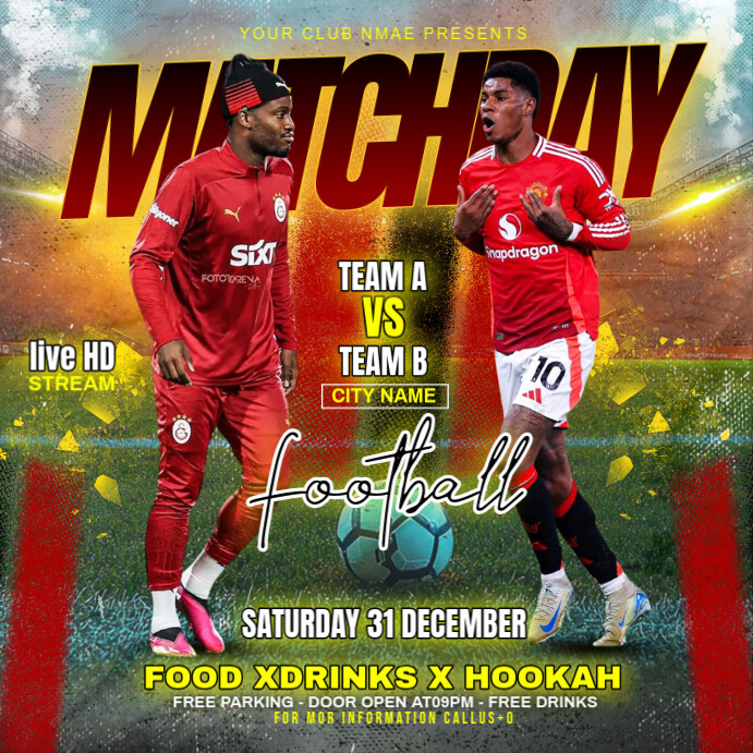 Red Joyful Matchday Footbal  Square (1:1) template