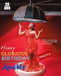 Red Joyful Maximalist Red Happy Birthday Design  Flyer Instagram Portrait template