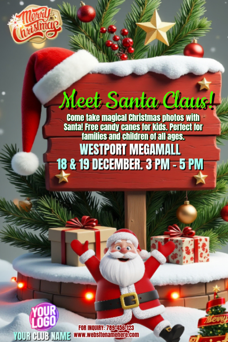 Red Joyful Meet Santa Claus Poster Template | PosterMyWall
