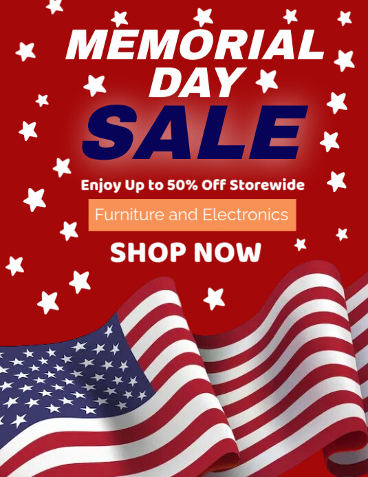 Red Joyful Memorial Day Sale Flyer (us Letter) Template | PosterMyWall
