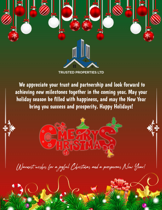 Red Joyful Merry Christmas & Happy New Year Card Flyer (us Letter ...