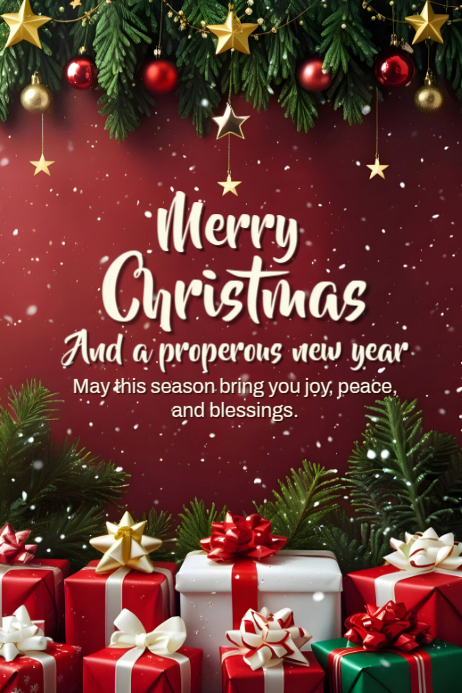 Red Joyful Merry Christmas And A Prosperous New Year Poster Template ...