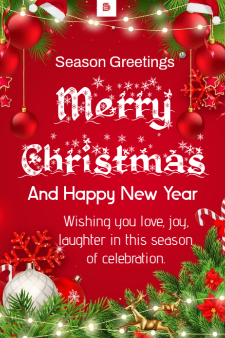 Copy of Red Joyful Merry Christmas And And Happy New Year Greetings ...