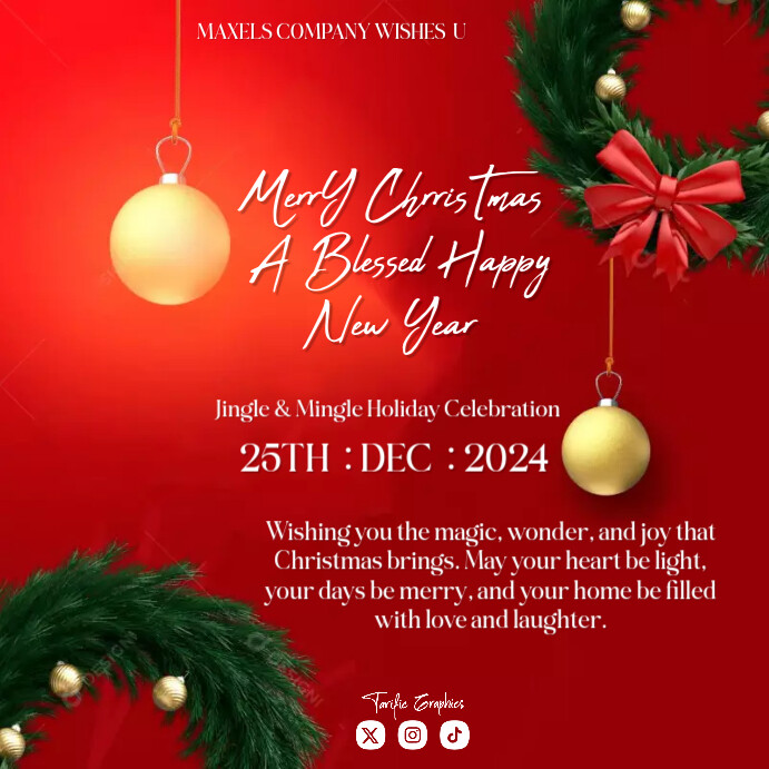 Red Joyful Merry Christmas Card Instagram Post Template | PosterMyWall