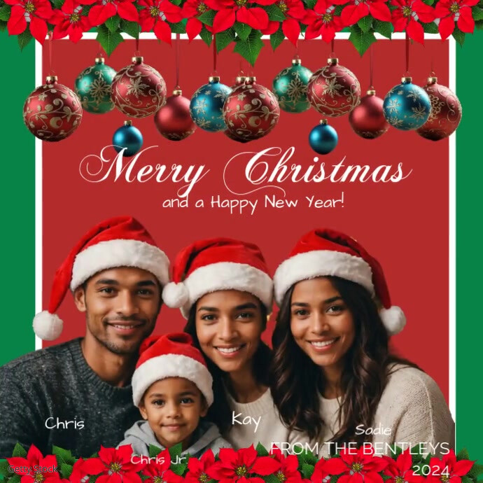 Red Joyful Merry Christmas Family Greeting Instagram Post template
