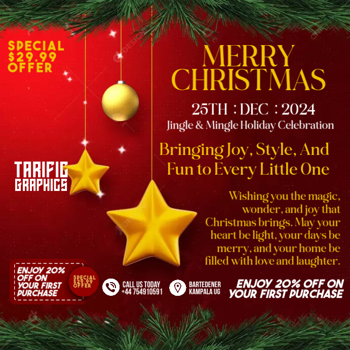 Red Joyful Merry Christmas Instagram Post Template | PosterMyWall