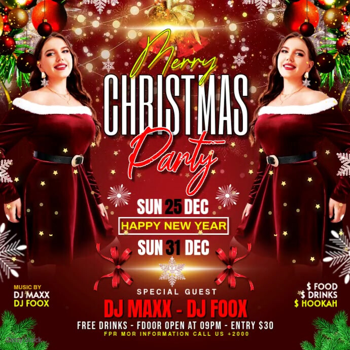 Red Joyful Merry Christmas Party Flyer Instagram Post Template ...