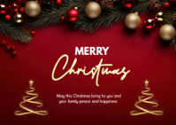 Red Joyful Merry Christmas  Postcard Postal template