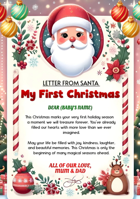 Plantilla de Red Joyful My First Christmas Letter From Santa ...