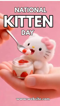 Red Joyful National Kitten Day Instagram Reel Video template