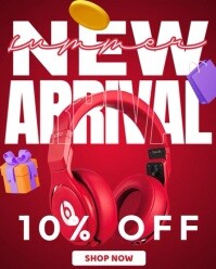 Red Joyful  New Arrivals  Headphone Ad Instagram Portrait template