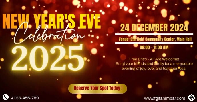 Red Joyful New Year's Eve Party 2025 Facebook Ad Reklama na Facebooka template