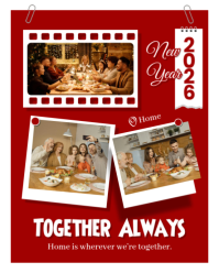Red Joyful New Year Family Mood board Instagram Post template