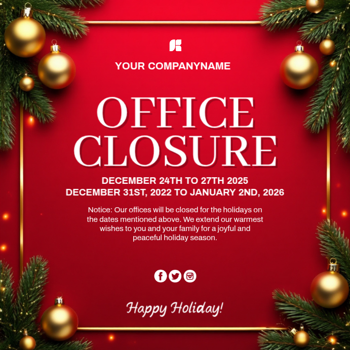 Red Joyful Office Closure Sign / Notice Instagram Post Template ...
