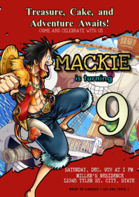 Red Joyful One Piece Birthday A4 template