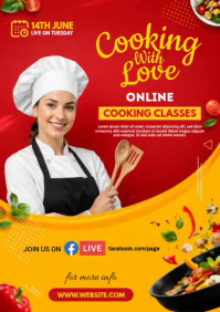 红色 Online Cooking Classes A4 Template