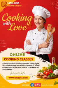红色 Online Cooking Classes Poster Template