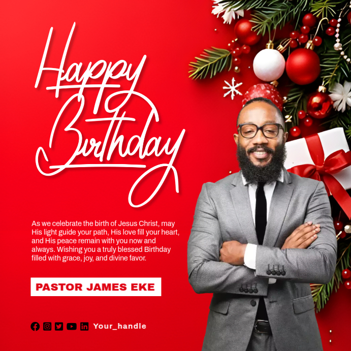 Red Joyful Pastors Christmas Birthday Square (1:1) Template | PosterMyWall