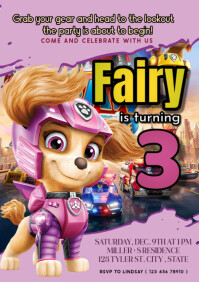 Red Joyful Paw Patrol Skye Birthday A4 template