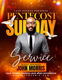 Red Joyful Pentecost Sunday Service Flyer Folheto (US Letter) template