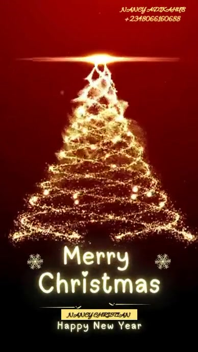Red Joyful Personalized Merry Christmas & Happy New Year Sparkle Video Digital Display (9:16) template