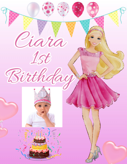 Red Joyful Pink Kids Birthday Flyer Flyer (us Letter) template