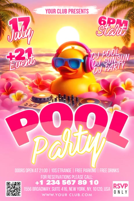 Red Joyful Pool Party Banner 4' × 6' Video Template | PosterMyWall