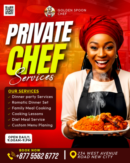 Red Joyful Private Chef Services personal home cook advertisement ...