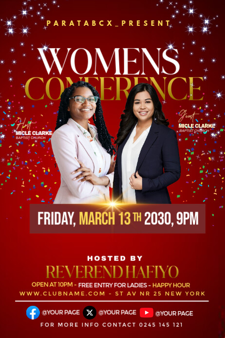 Red Joyful Professional Womens Conference Flyer Poster Template ...
