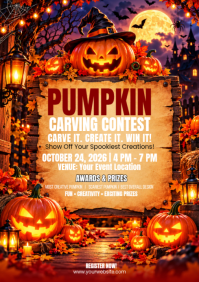 Red Pumpkin Carving Contest A3 Template