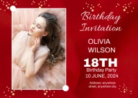 Red Joyful Red 18th Birthday Party Invitation Postcard template
