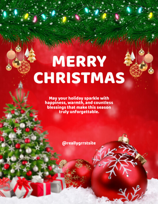 Red Joyful Red And White Elegant Merry Christmas Design Flyer (us ...