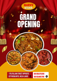 Red Joyful Restaurant Grand Opening A4 template