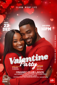 Red Joyful Romantic Valentine’s Night Party Flyer – Stylish Couple Theme Pinterest Graphic template