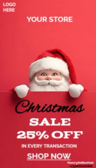 Red Joyful Santa Christmas Sale Promo | 25% Off Editable Video Template Business Card