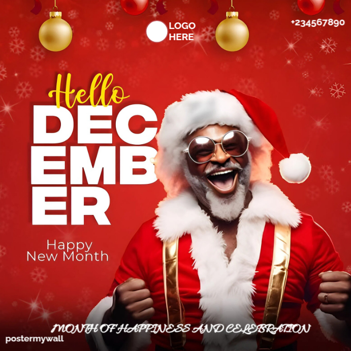 Plantilla de Red Joyful Santa Hello December Greeting Instagram Post ...