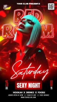 Red Joyful Saturday Red Room Party Video Flyer Instagram Story template