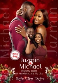 Red Joyful Save The Date  A4 template