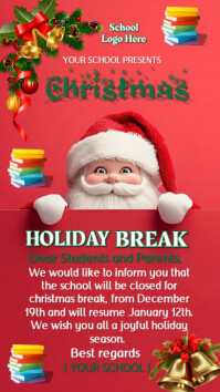 Rojo School Christmas Holiday Break Announcement História do Instagram Template