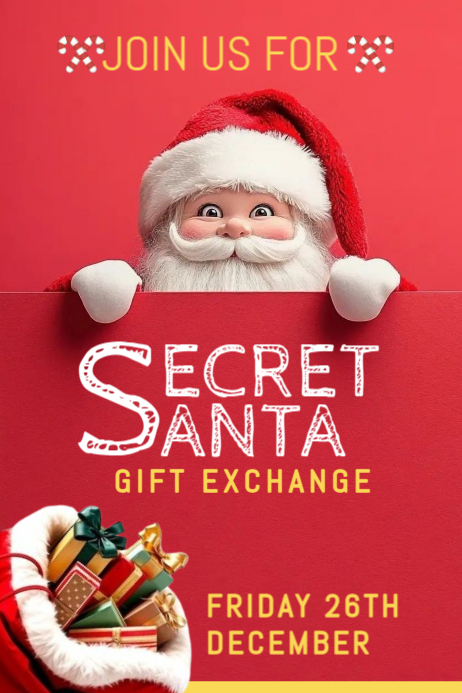 Red Joyful Secret Santa Gift Exchange Party Poster Template | PosterMyWall